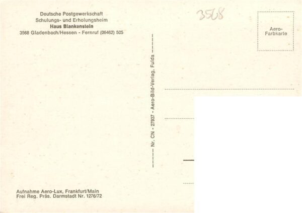 Gladenbach Fliegeraufnahme Dt Postgewerkschaft Erholungsheim Haus Blankenstein – Bild 2