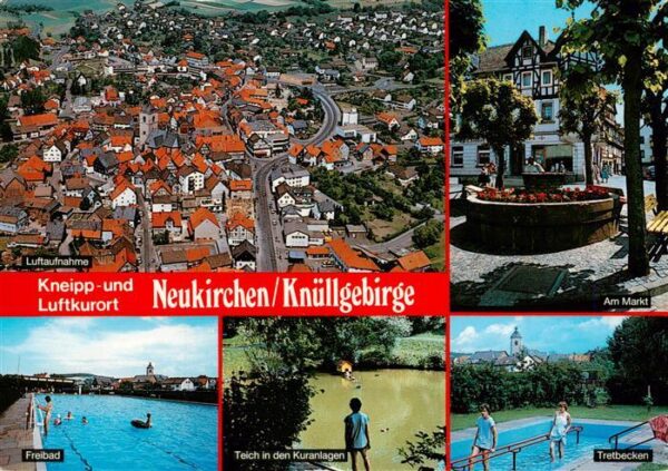 Neukirchen Knuellgebirge Fliegeraufnahme Am Markt Freibad Teich in den Kuranlage