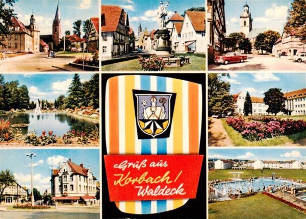 Korbach Teilansichten Zentrum Brunnen Kirche Freibad Wappen