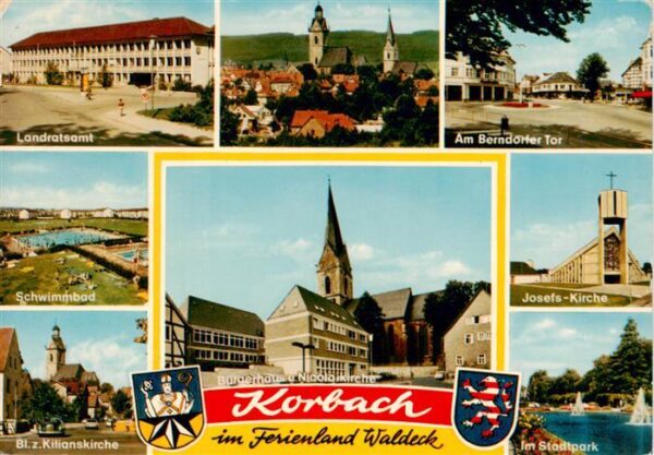 Korbach Landratsamt Ansicht mit Kirche Berndorfer Tor Freibad Buergerhaus Stadtp