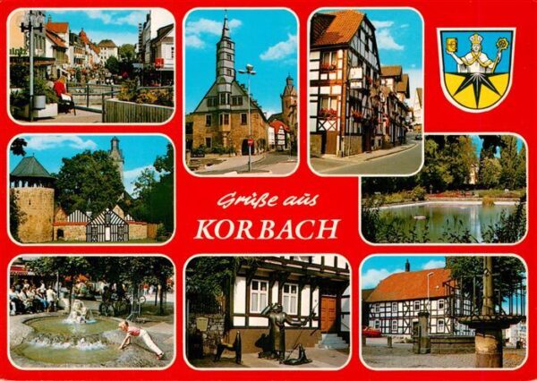 Korbach Motive Stadtzentrum Altstadt Fachwerkhaeuser Brunnen