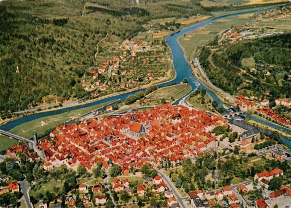 Hann. Muenden Fliegeraufnahme am Zusammenfluss von Fulda und Werra