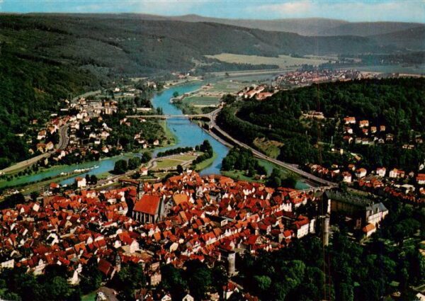 Hann. Muenden Fliegeraufnahme am Zusammenfluss von Fulda und Werra