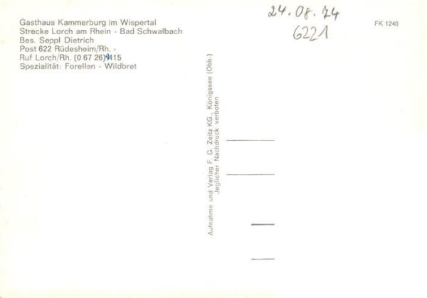 Lorch Rheingau Gasthaus Kammerburg im Wispertal Gastraeume Park – Bild 2