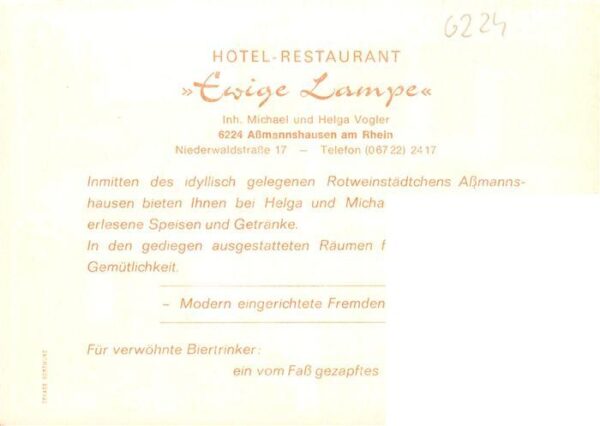 Assmannshausen Rhein Hotel Restaurant Ewige Lampe Gastraeume Bar – Bild 2