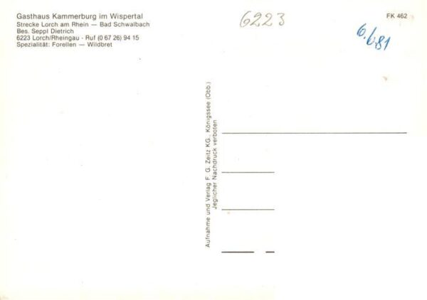 Lorch Rheingau Waldhotel Cafe Restaurant Kammerburg im Wispertal – Bild 2