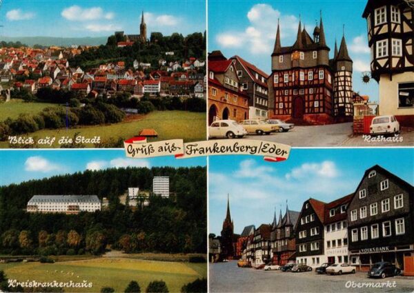 Frankenberg  Eder Panorama Blick auf die Stadt Rathaus Krankenhaus Obermarkt Alt