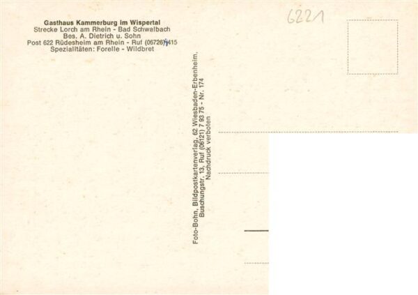 Ruedesheim am Rhein Gasthaus Kammerburg im Wispertal Gaststube Park – Bild 2