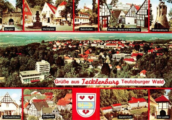 Tecklenburg Burgtor Marktplatz Bahnhofstr Markt mit Kreishaus Bismarckturm Flieg