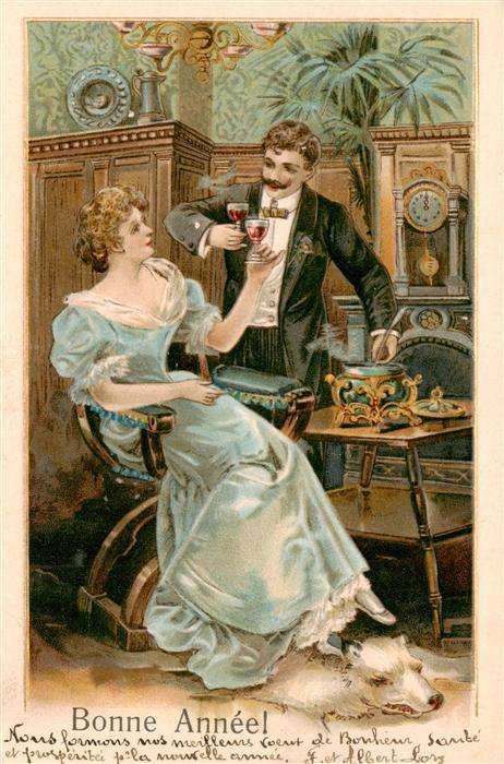 Neujahr Annee New Year K.U.B.D.Serie 39 Frau Mann Wein