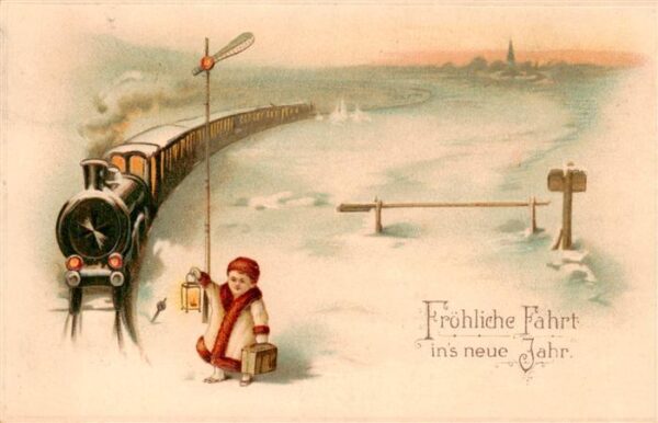 Neujahr Annee New Year Eisenbahn KInd Laterne Imp. 1567