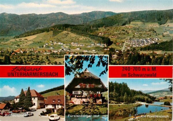 Unterharmersbach Fliegeraufnahme Rathausplatz Fuerstenberger Hof Am Forellenteic