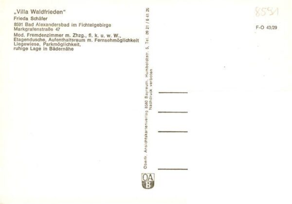 Bad Alexandersbad Villa Waldfrieden Pavillon Zimmer Gaststube – Bild 2