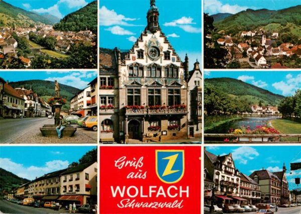 Wolfach Schwarzwald Fliegeraufnahme Dorfbrunnen Ortsansichten Rathaus Kinzigpart