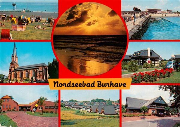 Burhave Nordseebad Strand Schwimmbad Kirche Paark Teilansichten