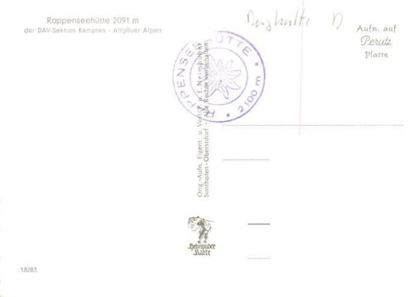 Rappenseehuette 2091m Allgaeuer Alpen Oberstdorf mit Hochgrundspitze und Rappens – Bild 2
