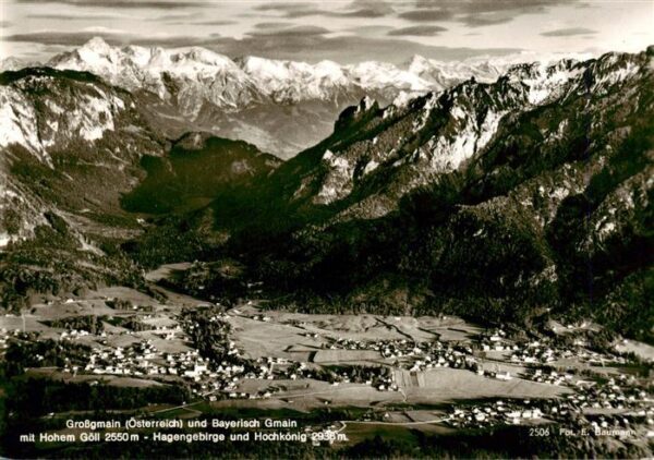 Grossgmain und Bayerisch Gmain mit Hohem Goell Hagengebirge und Hochkoenig