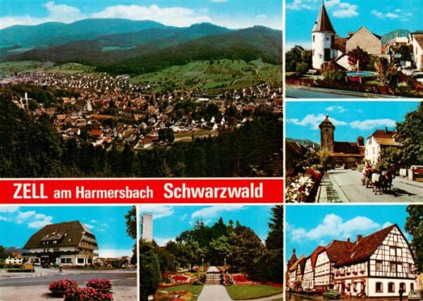 Zell am Harmersbach mit Hirschtuermle Storchenturm Hauptstrasse Kurpark und Sonn