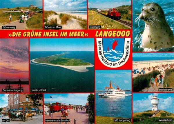 Langeoog Nordseebad Duenen Inselbahn Seehund Sonnenuntergang Fliegeraufnahme Bad