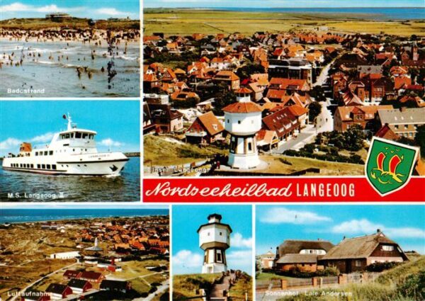 Langeoog Nordseebad Badestrand MS Langeoog Fliegeraufnahmen Wasserturm  Wassertu