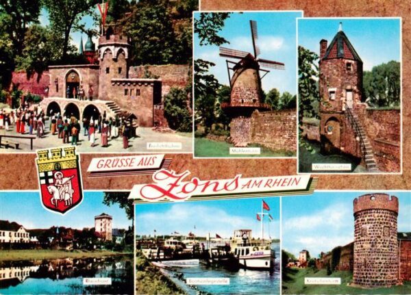 Zons Freilichtbuehne Muehlenturm Wachttuermchen Rhein Bootsanlegestelle Kroetsch