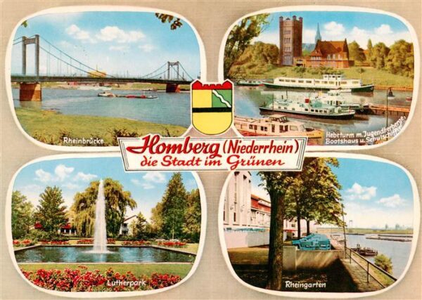 Homberg Niederrhein Rheinbruecke Hebeturm Jugendherberge Bootshaus Fahrgastschif