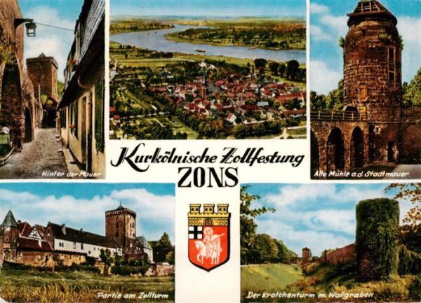 Zons Rhein Hinter der Mauer Alte Muehle Stadtmauer Zollturm Kroetchenturm Wallgr