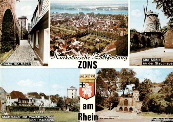 Zons Kurkoelnische Zollfestung Stadtmauer Muehle Freilichtbuehne Luftaufnahme