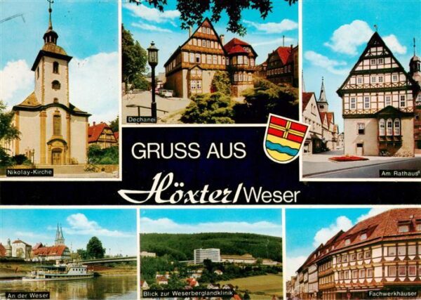 Hoexter Weser Kirche Dechanei Rathaus Partie an der Weser Fahrgastschiff Weserbe
