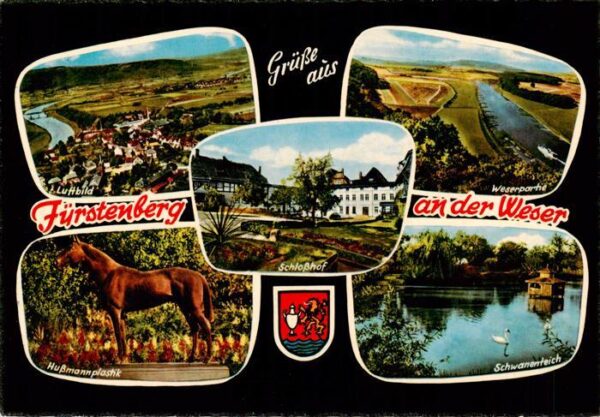 Fuerstenberg  Weser Luftaufnamen Hussmannplastik Pferd Schwanenteich Schlosshof