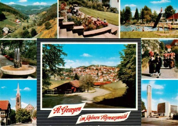 St Georgen  Schwarzwald Panorama Parkpartien Schwimmbad Kirchen Trachten