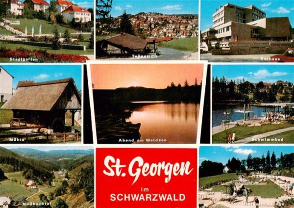 St Georgen  Schwarzwald Stadtgarten Panorama Rathaus Muehle Waldsee Schwimmbad N
