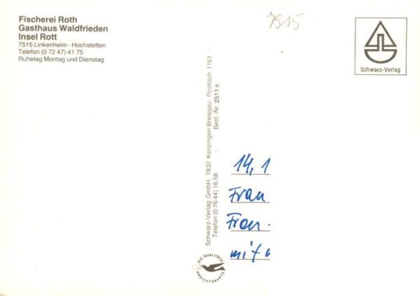 Hochstetten Linkenheim-Hochstetten Gasthaus Waldfrieden Insel Rott Gaststube Kue – Bild 2
