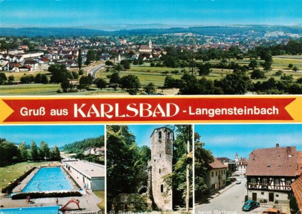 Langensteinbach Karlsbad Karlsruhe BW Panorama Schwimmbad St Barbarakapelle Am R