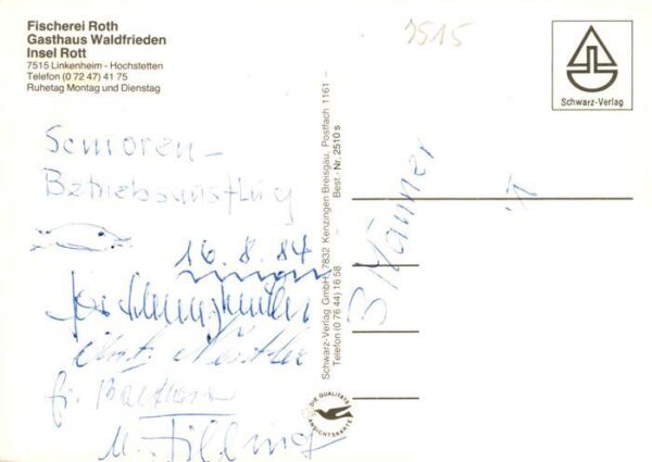 Hochstetten Linkenheim-Hochstetten Fischerei Roth Gasthaus Waldfrieden Insel Rot – Bild 2