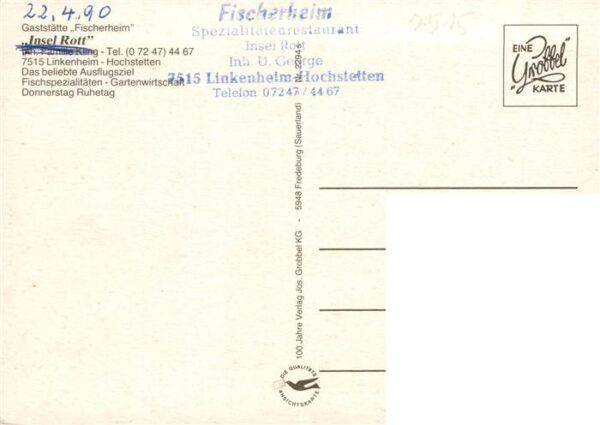 Hochstetten Linkenheim-Hochstetten Fischerei Roth Gasthaus Waldfrieden Insel Rot – Bild 2