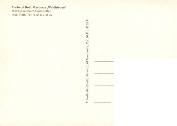 Hochstetten Linkenheim-Hochstetten Fischerei Roth Gasthaus Waldfrieden Insel Rot – Bild 2