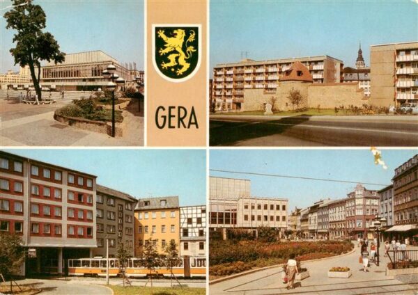 Gera  Thueringen Haus der Kultur Historische Stadtmauer Strassenbahndurchfahrt J