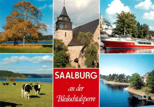 Saalburg Saale Thueringen Platte bei Kloster Ev Marienkirche Anlegestelle mit Ho