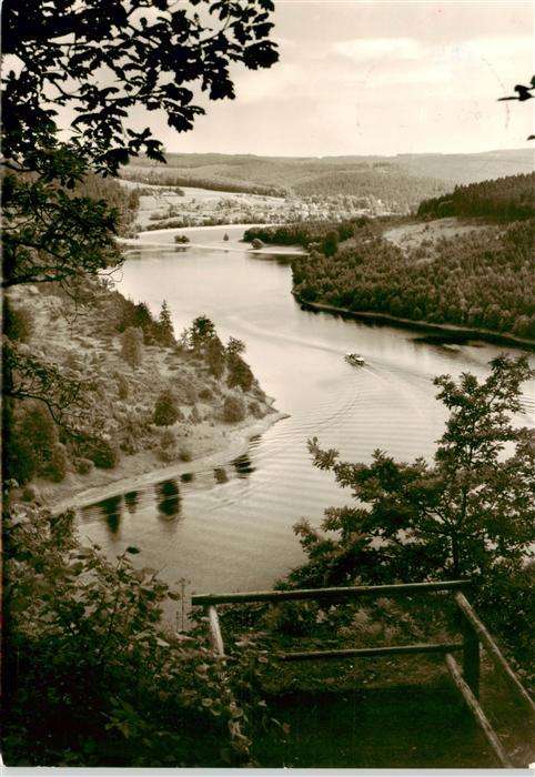 Saalburg Saale Thueringen Saaletalsperre Blick vom Heinrichstein auf Saaldorf