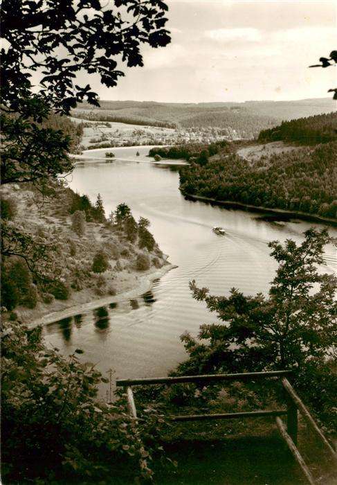 Saalburg Saale Thueringen Saaletalsperre Blick vom Heinrichstein auf Saaldorf