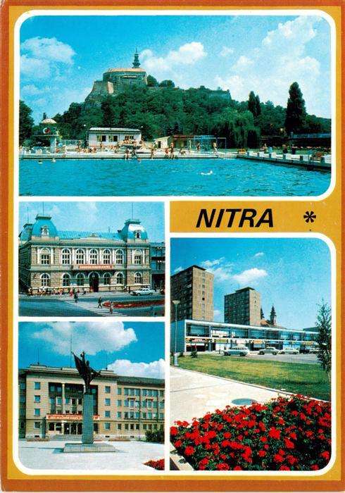 Nitra Slovakia Kupalisko v pozadi hrad Buova MNV Pomnik osleboditelov Dom sluzie