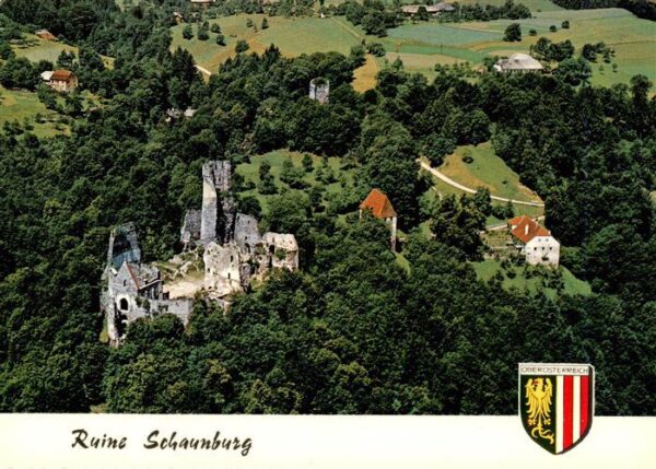 Eferding Oberoesterreich AT Ruine Schaunburg Fliegeraufnahme