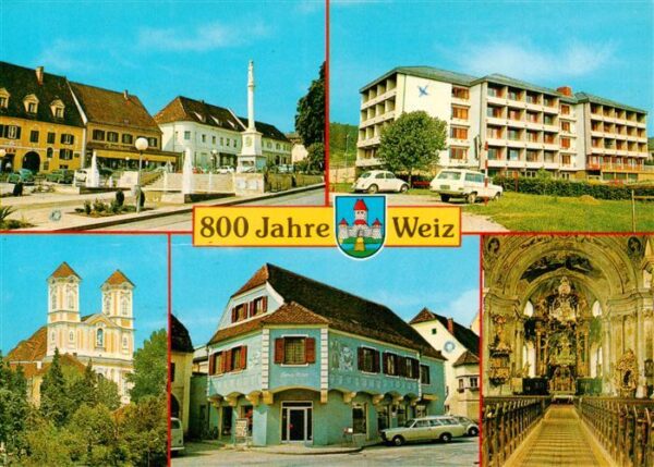 Weiz Steiermark AT Strassenpartie Wohnhaus Kirche Inneres Farben Weber