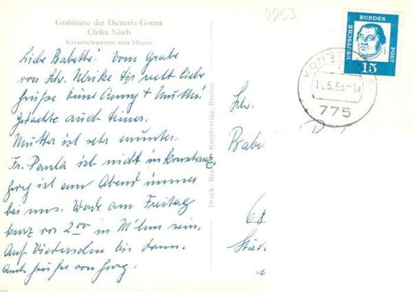 Hagnau Bodensee Grabstaette der Dienerin Gottes Ulrika Nisch Kreuzschwester von – Bild 2