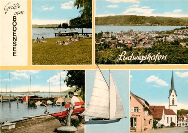 Ludwigshafen Bodman-Ludwigshafen Bodensee Liegewiese Panorama Yachthafen Kirche