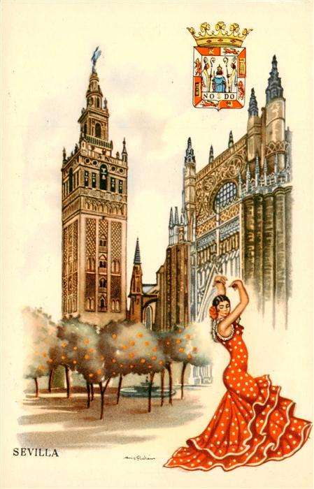 Sevilla Andalucia ES Giralda Flamenco Taenzerin Kuenstlerkarte