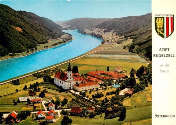 Engelhartszell Donau Oberoesterreich AT Fliegeraufnahme mit Stift Engelszell