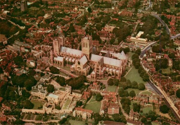 Lincoln  UK Cathedral aerial view