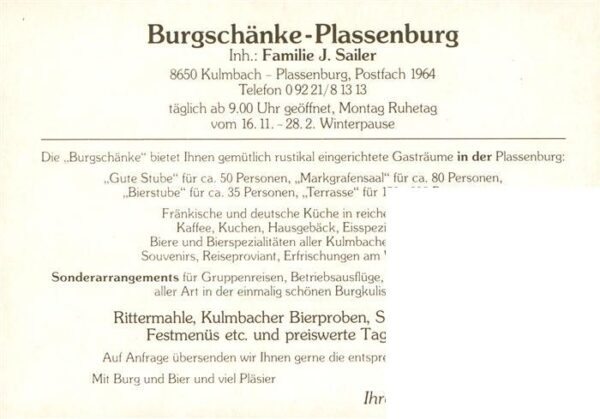 Kulmbach Burgschaenke Plassenburg Bierstube Markgrafen-Saal Gute Stube – Bild 2